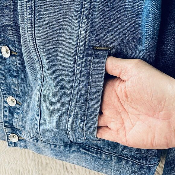 G by Guess Men's Denim Trucker Jacket - Layered Jersey Hood - Flap Pockets - XXL - Picture 5 of 16